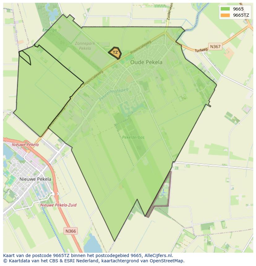 Afbeelding van het postcodegebied 9665 TZ op de kaart.