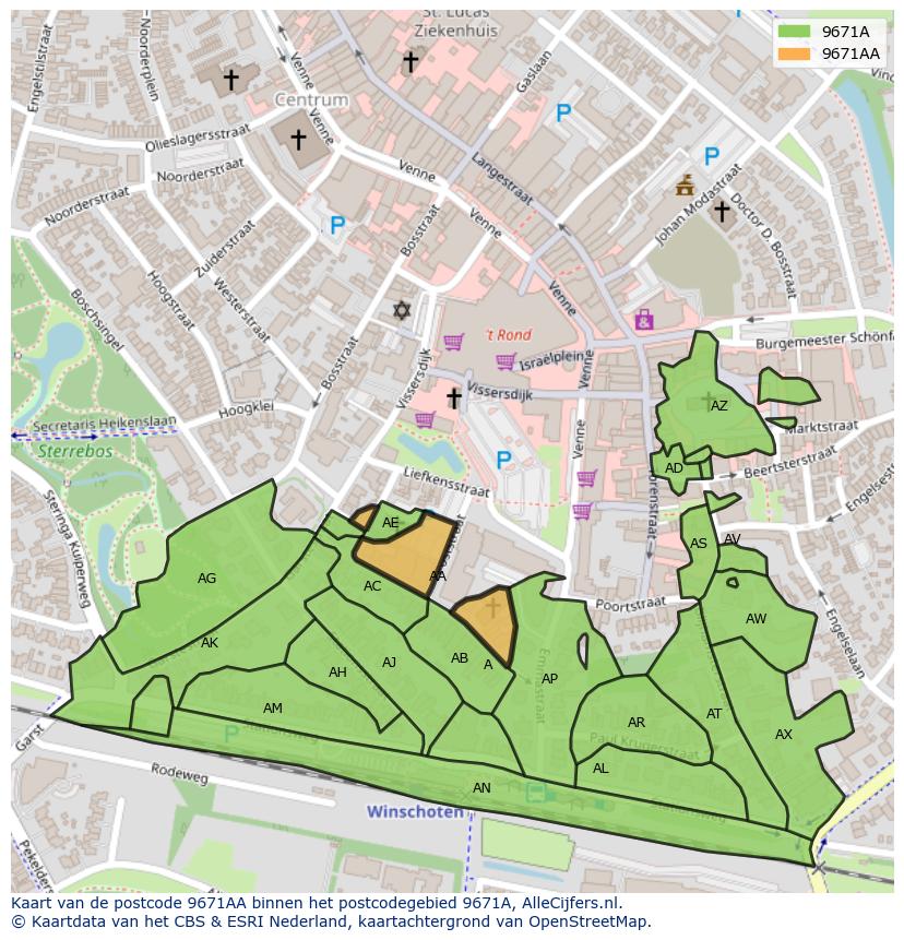 Afbeelding van het postcodegebied 9671 AA op de kaart.
