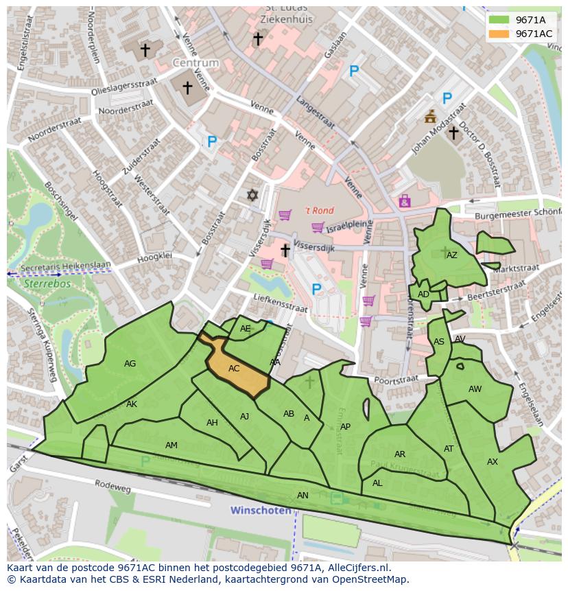 Afbeelding van het postcodegebied 9671 AC op de kaart.