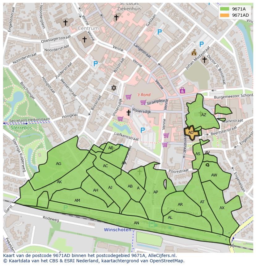 Afbeelding van het postcodegebied 9671 AD op de kaart.
