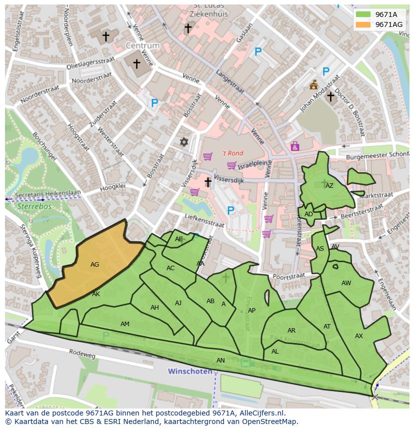 Afbeelding van het postcodegebied 9671 AG op de kaart.