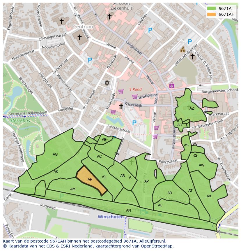 Afbeelding van het postcodegebied 9671 AH op de kaart.