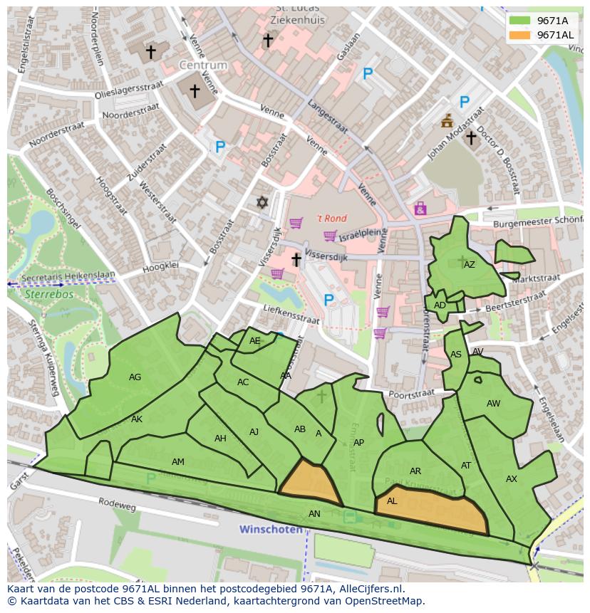Afbeelding van het postcodegebied 9671 AL op de kaart.