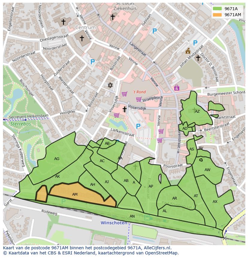 Afbeelding van het postcodegebied 9671 AM op de kaart.