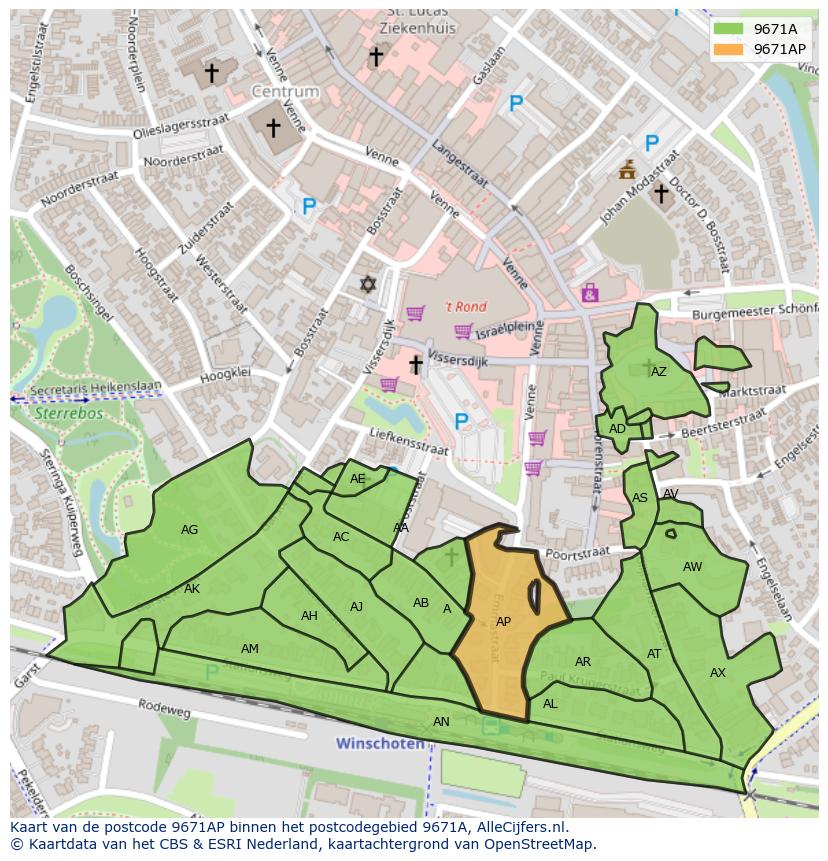 Afbeelding van het postcodegebied 9671 AP op de kaart.