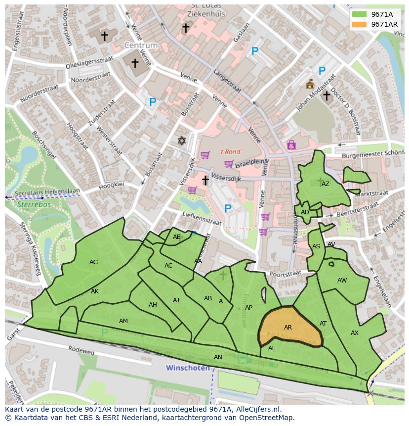Afbeelding van het postcodegebied 9671 AR op de kaart.