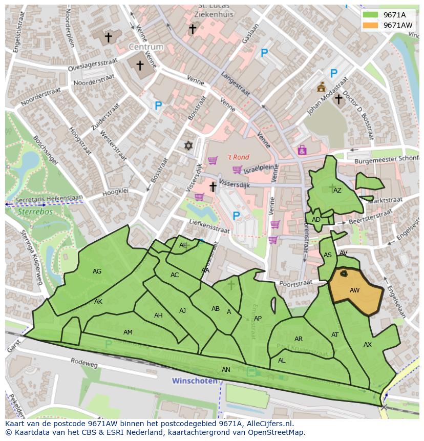Afbeelding van het postcodegebied 9671 AW op de kaart.