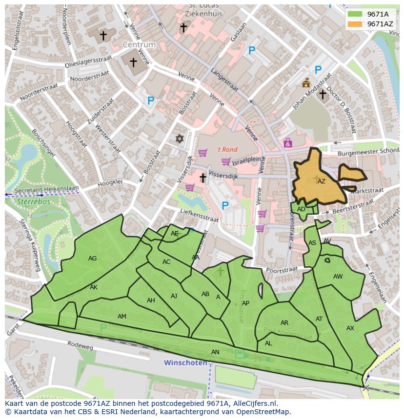 Afbeelding van het postcodegebied 9671 AZ op de kaart.