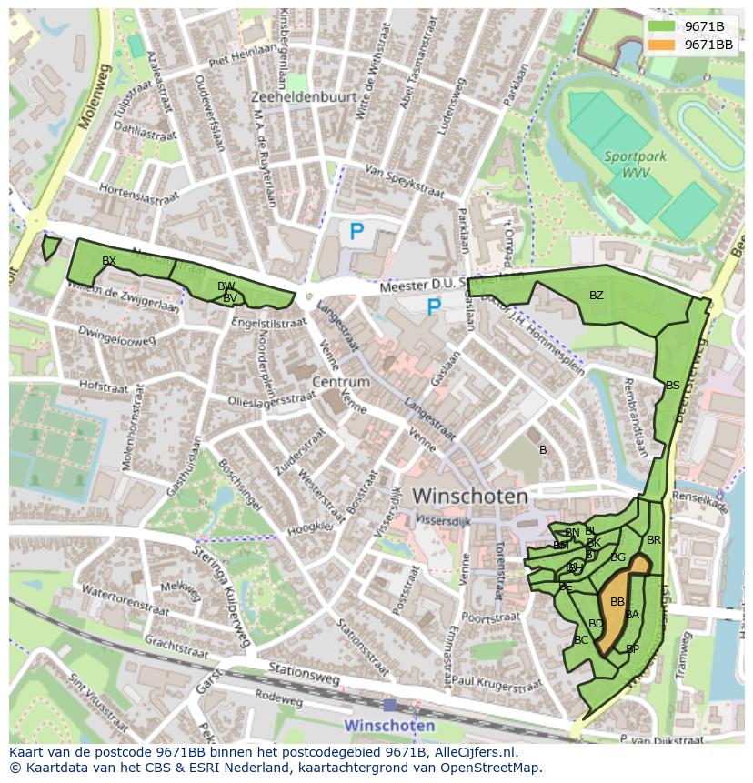 Afbeelding van het postcodegebied 9671 BB op de kaart.