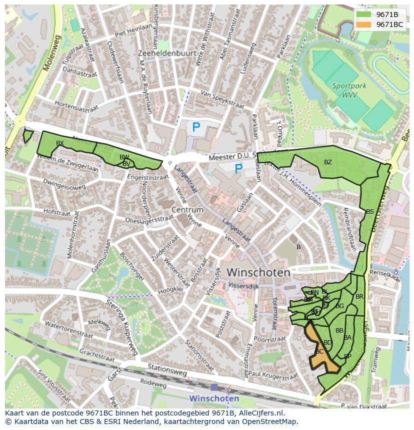 Afbeelding van het postcodegebied 9671 BC op de kaart.