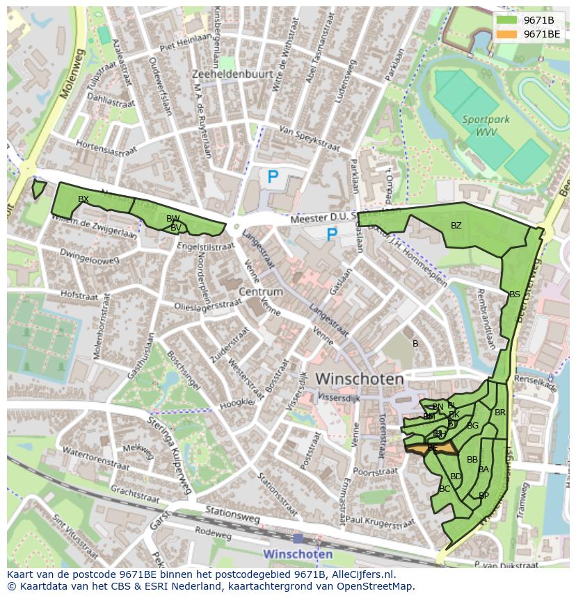 Afbeelding van het postcodegebied 9671 BE op de kaart.