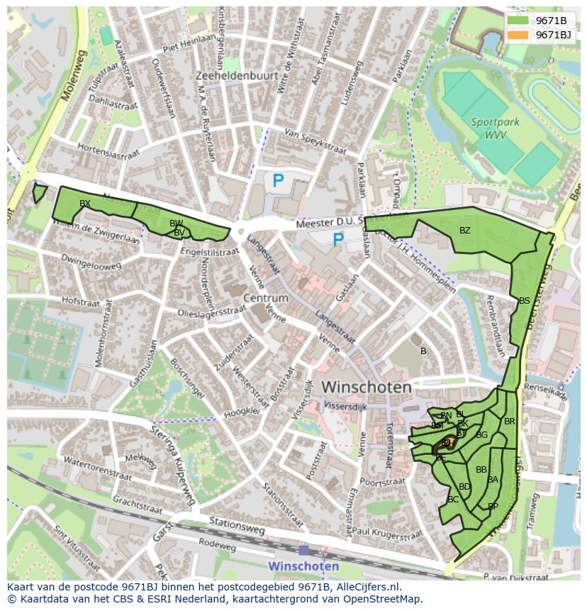 Afbeelding van het postcodegebied 9671 BJ op de kaart.
