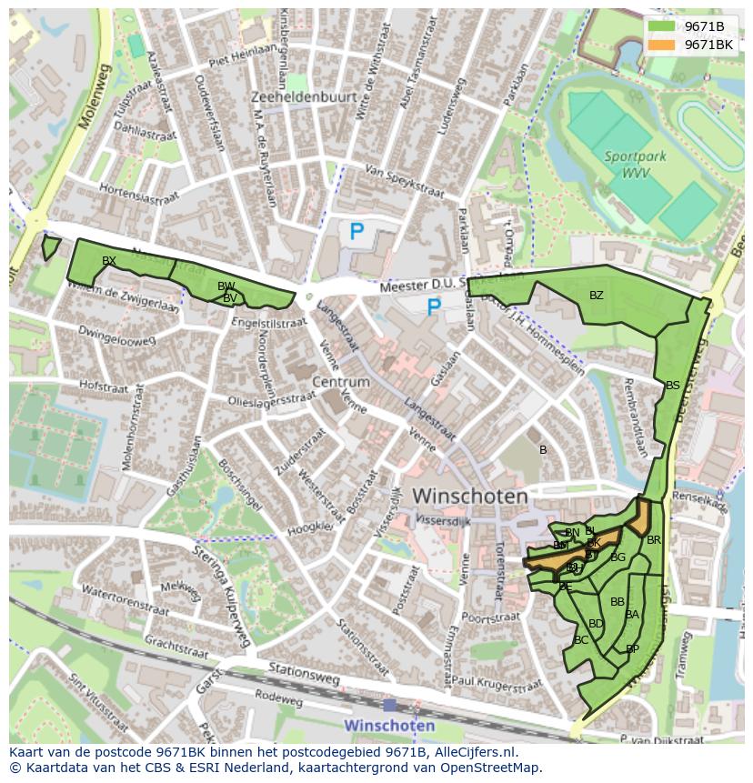 Afbeelding van het postcodegebied 9671 BK op de kaart.