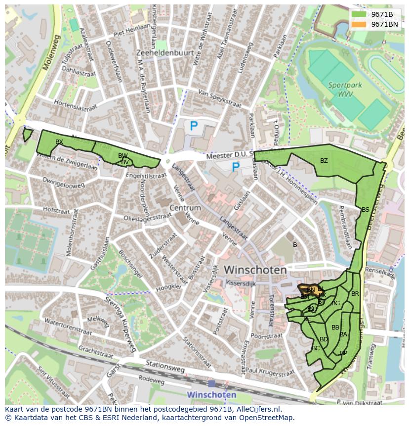 Afbeelding van het postcodegebied 9671 BN op de kaart.