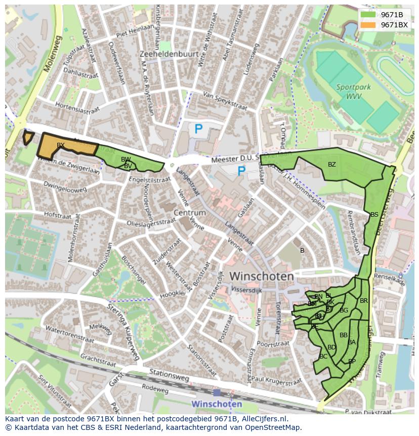 Afbeelding van het postcodegebied 9671 BX op de kaart.