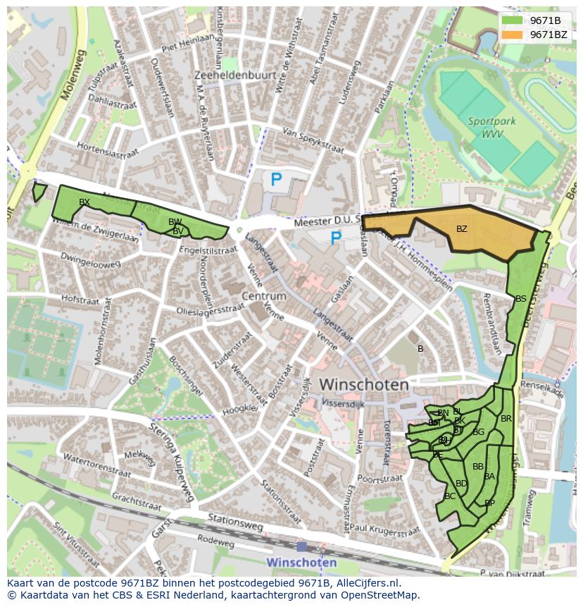 Afbeelding van het postcodegebied 9671 BZ op de kaart.