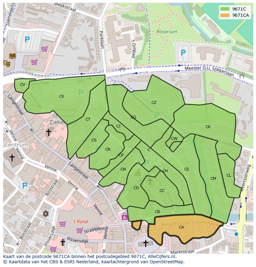 Afbeelding van het postcodegebied 9671 CA op de kaart.