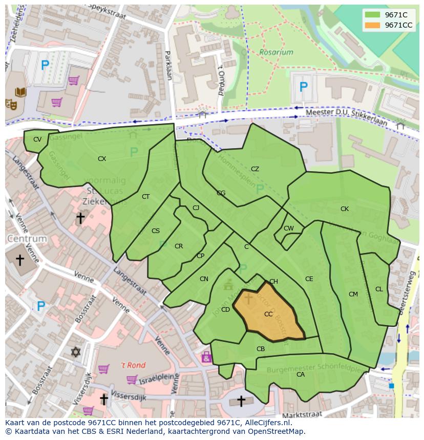 Afbeelding van het postcodegebied 9671 CC op de kaart.