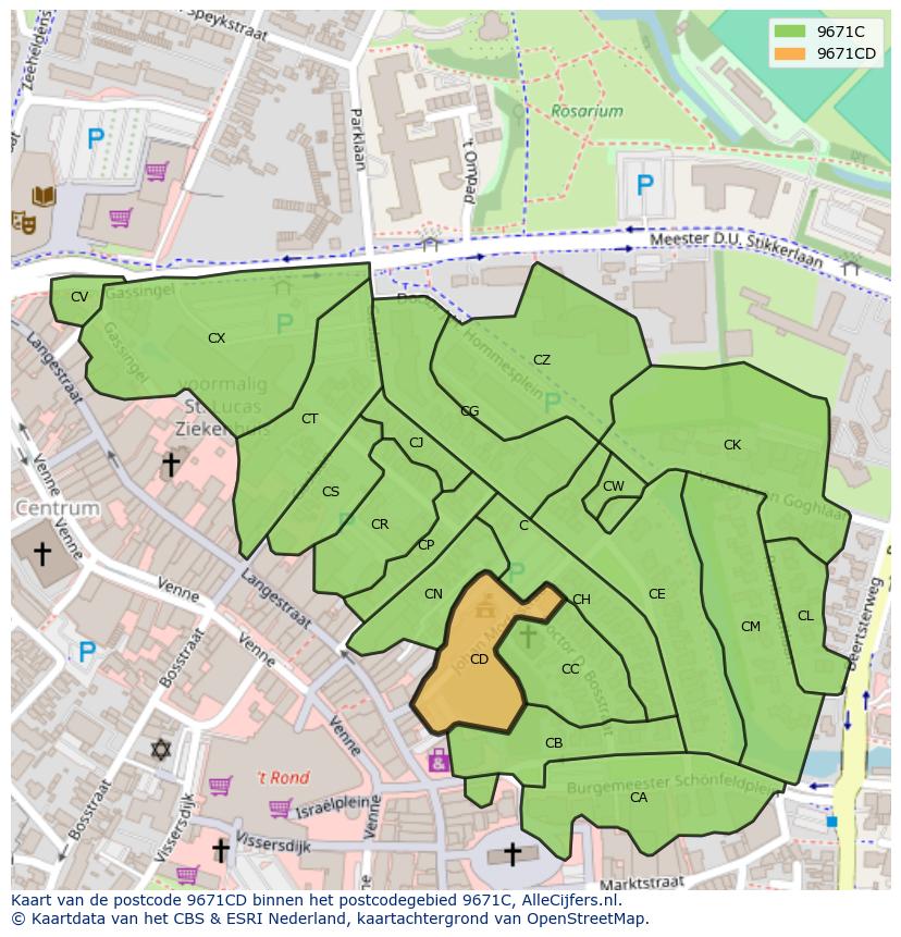 Afbeelding van het postcodegebied 9671 CD op de kaart.