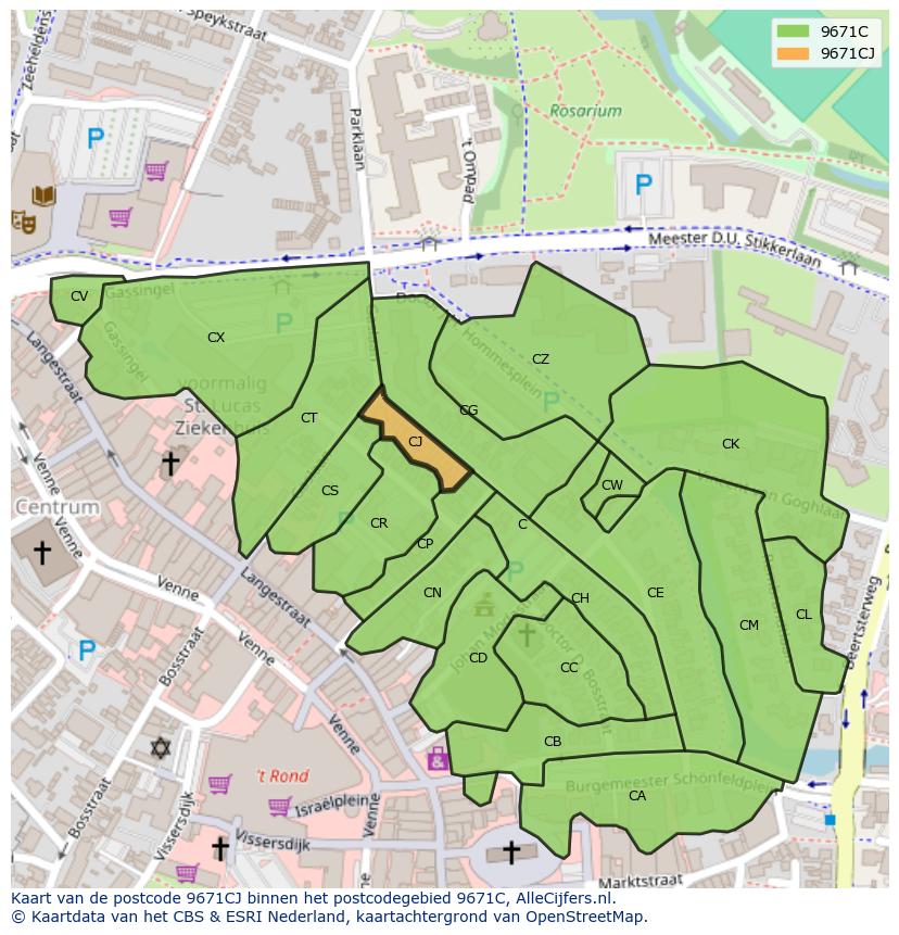 Afbeelding van het postcodegebied 9671 CJ op de kaart.