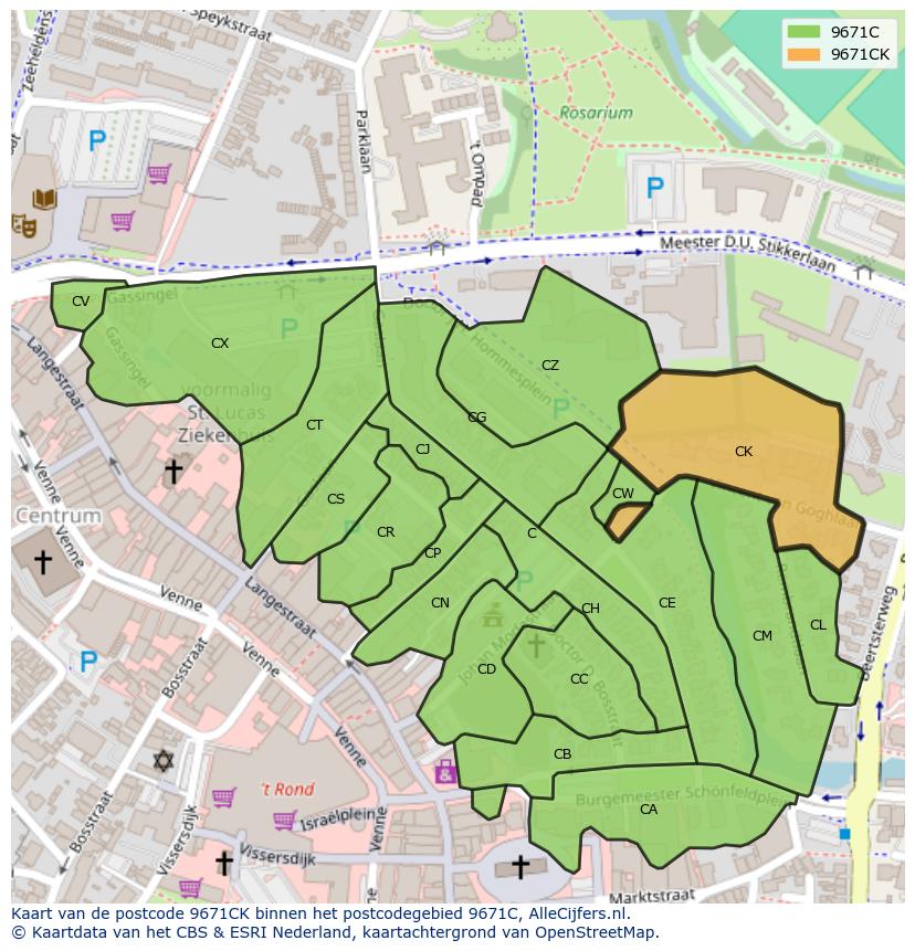 Afbeelding van het postcodegebied 9671 CK op de kaart.