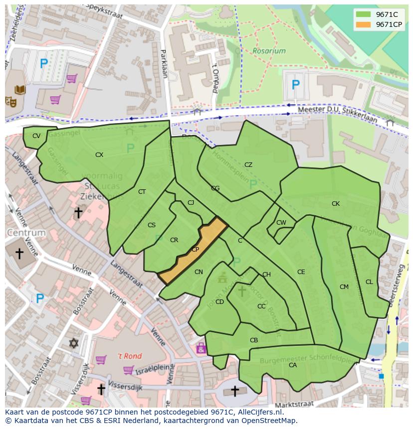 Afbeelding van het postcodegebied 9671 CP op de kaart.
