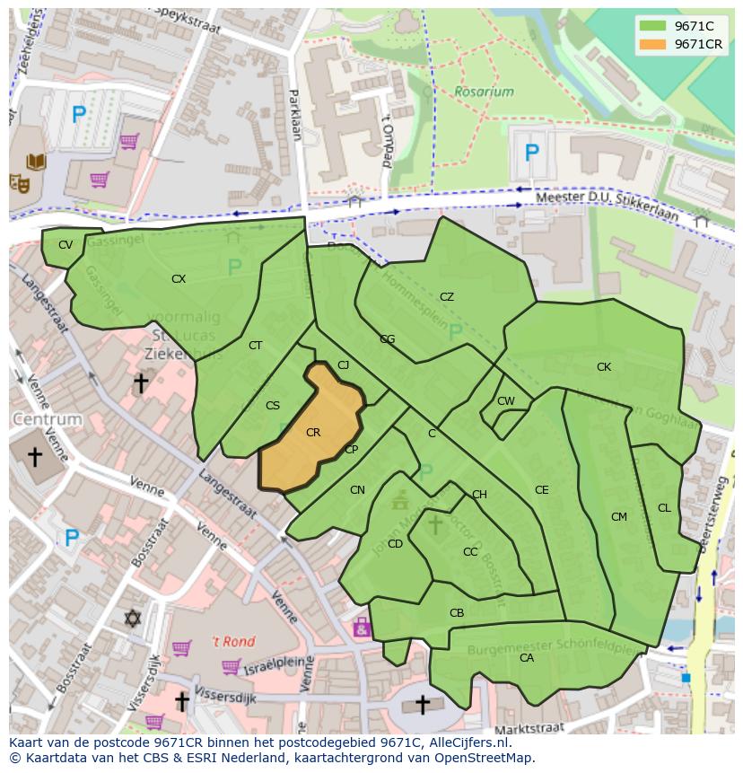 Afbeelding van het postcodegebied 9671 CR op de kaart.