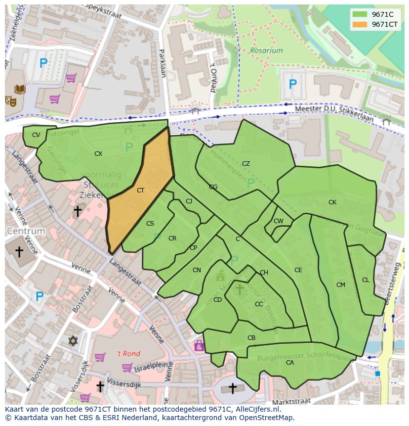 Afbeelding van het postcodegebied 9671 CT op de kaart.