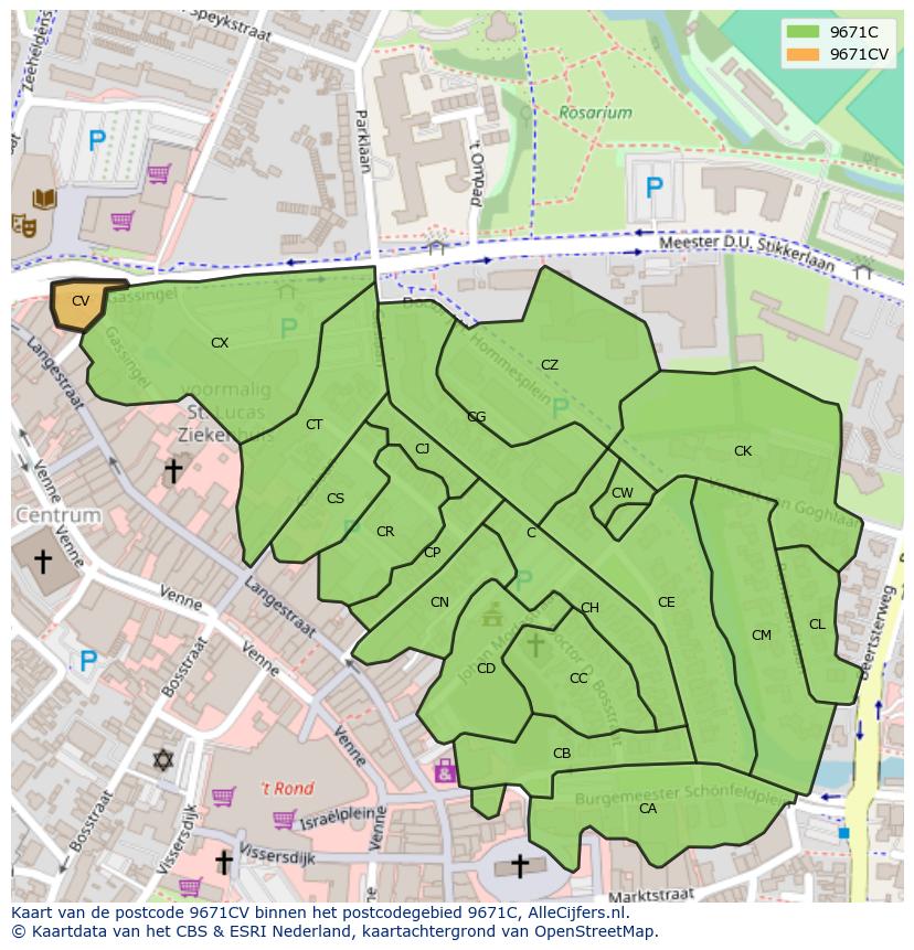Afbeelding van het postcodegebied 9671 CV op de kaart.