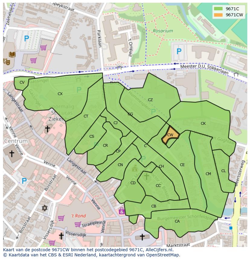 Afbeelding van het postcodegebied 9671 CW op de kaart.