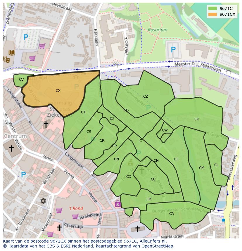 Afbeelding van het postcodegebied 9671 CX op de kaart.
