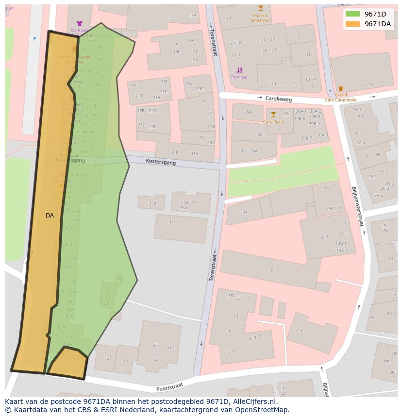 Afbeelding van het postcodegebied 9671 DA op de kaart.