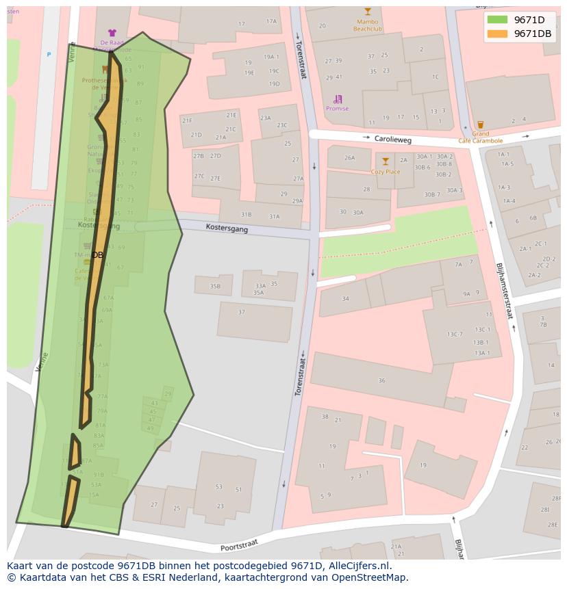 Afbeelding van het postcodegebied 9671 DB op de kaart.