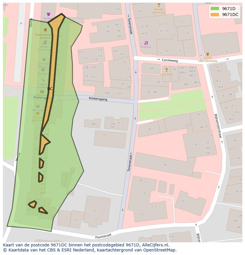 Afbeelding van het postcodegebied 9671 DC op de kaart.