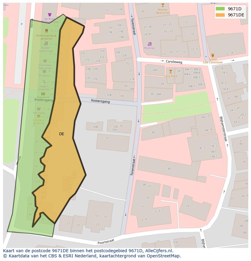 Afbeelding van het postcodegebied 9671 DE op de kaart.