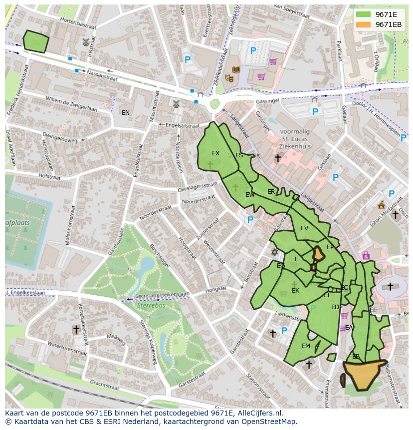 Afbeelding van het postcodegebied 9671 EB op de kaart.