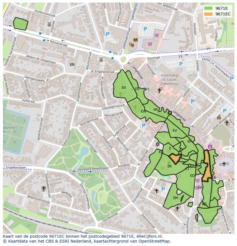Afbeelding van het postcodegebied 9671 EC op de kaart.