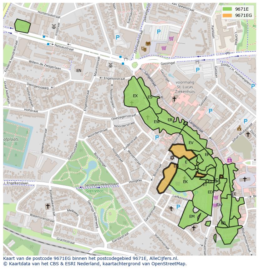 Afbeelding van het postcodegebied 9671 EG op de kaart.