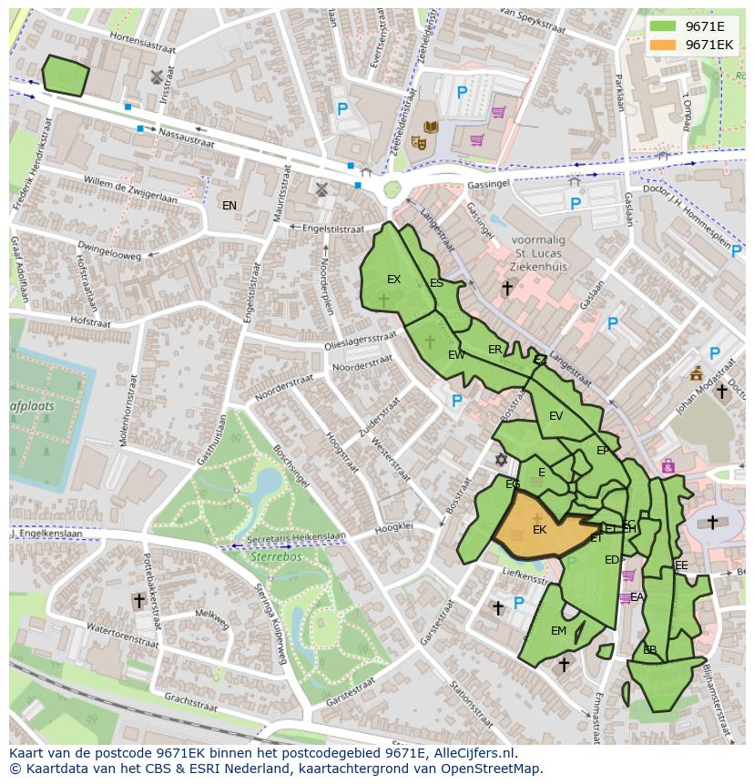Afbeelding van het postcodegebied 9671 EK op de kaart.