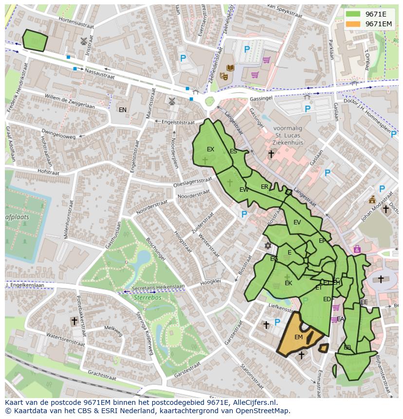 Afbeelding van het postcodegebied 9671 EM op de kaart.