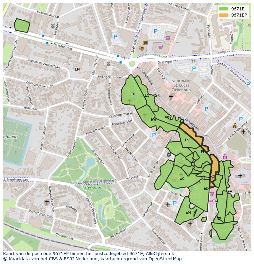 Afbeelding van het postcodegebied 9671 EP op de kaart.
