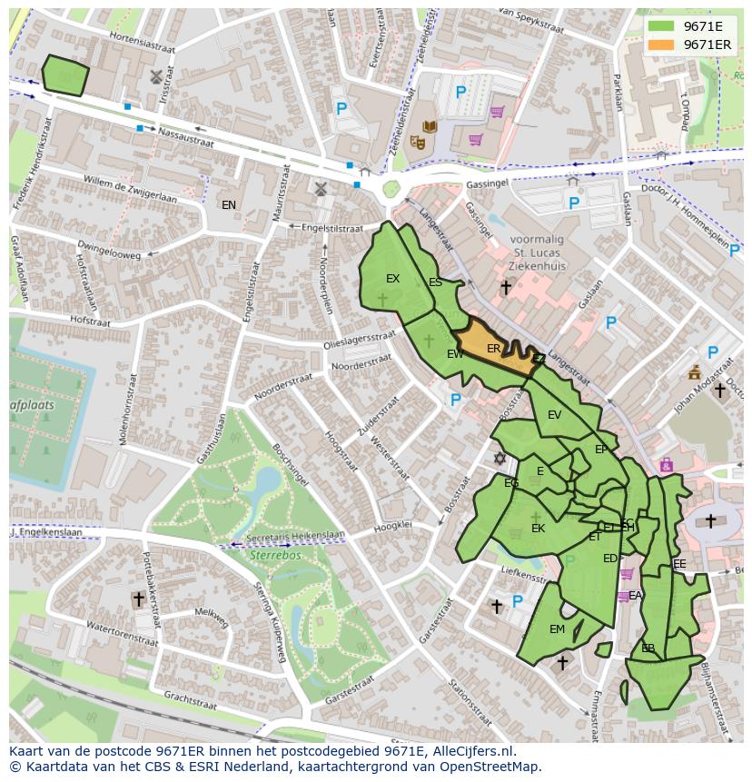 Afbeelding van het postcodegebied 9671 ER op de kaart.