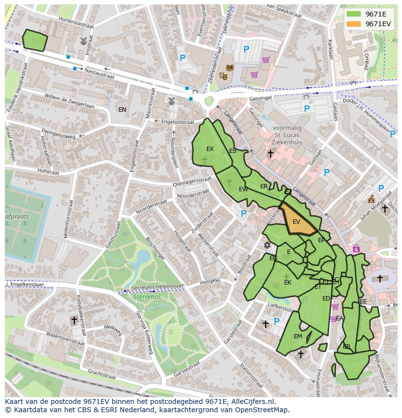 Afbeelding van het postcodegebied 9671 EV op de kaart.