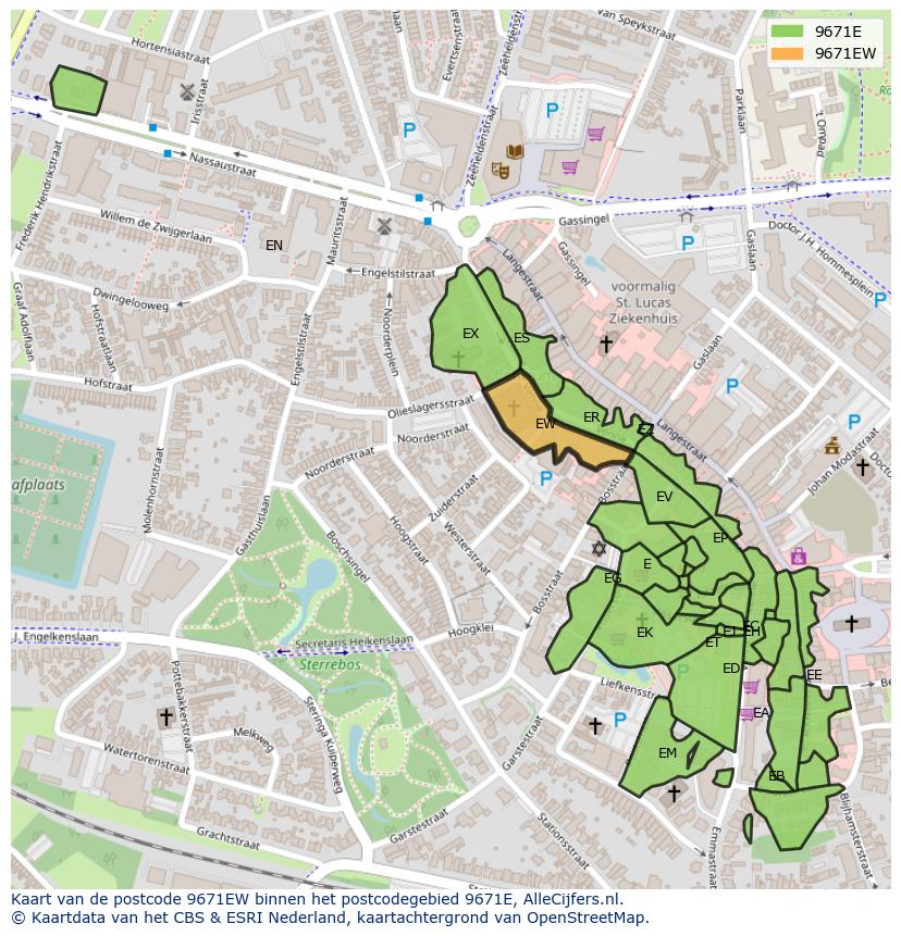 Afbeelding van het postcodegebied 9671 EW op de kaart.