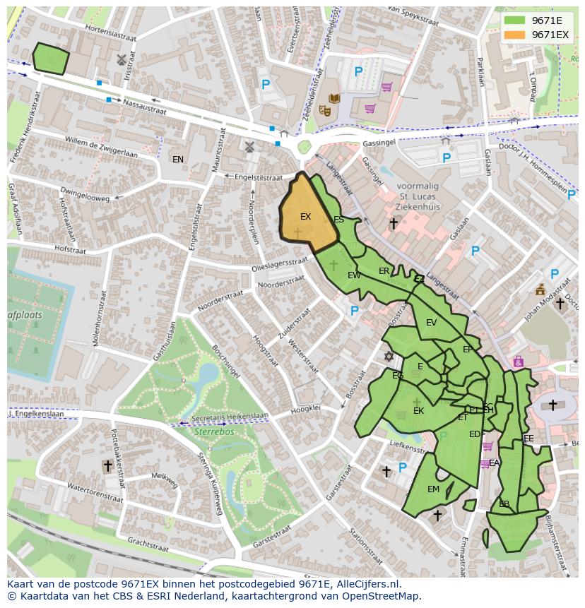 Afbeelding van het postcodegebied 9671 EX op de kaart.