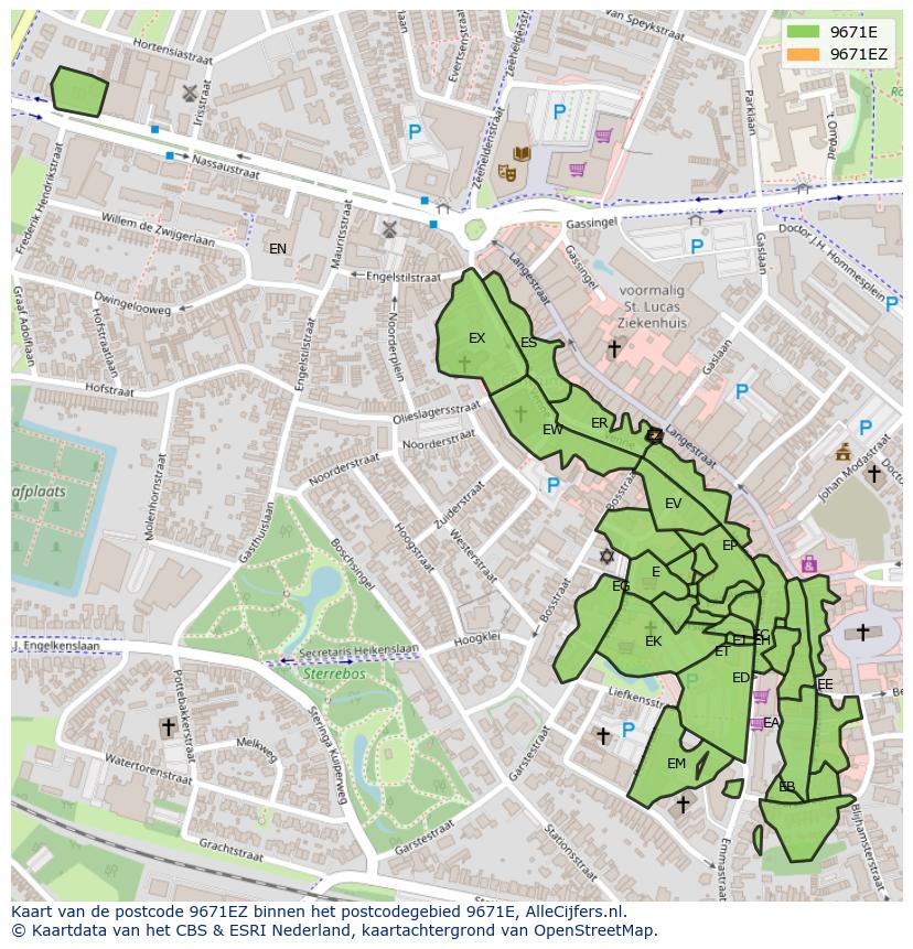 Afbeelding van het postcodegebied 9671 EZ op de kaart.