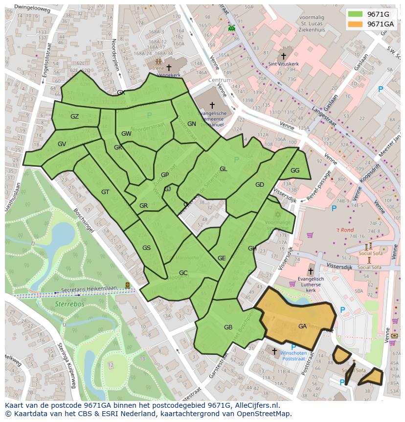 Afbeelding van het postcodegebied 9671 GA op de kaart.