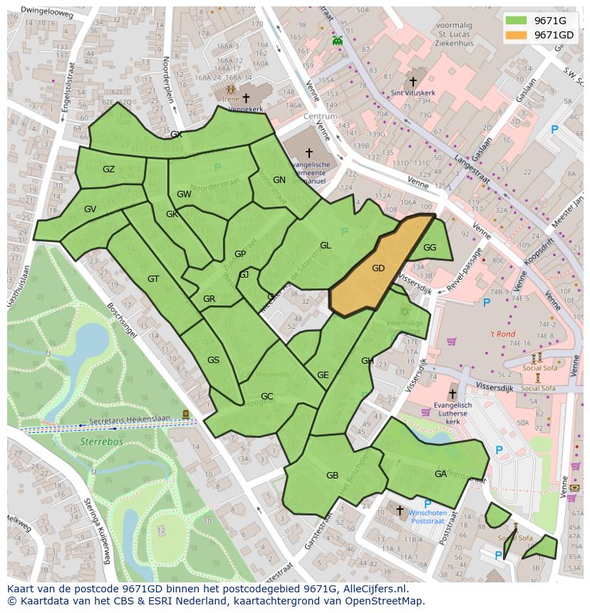 Afbeelding van het postcodegebied 9671 GD op de kaart.