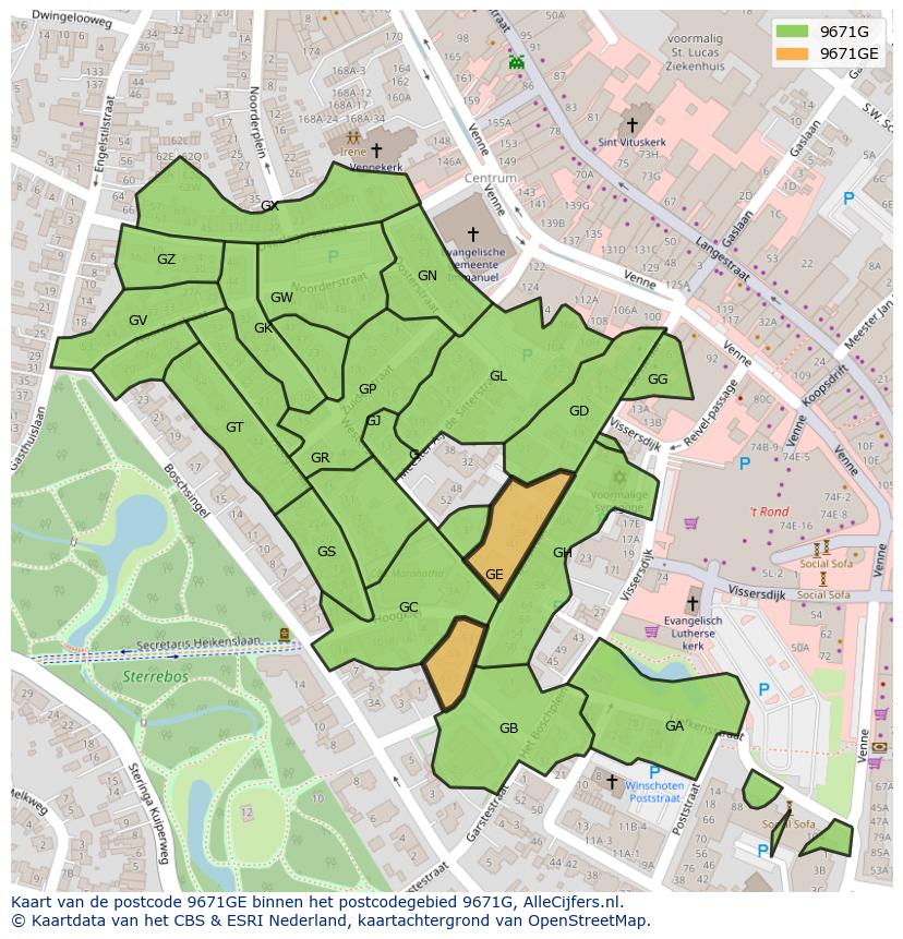 Afbeelding van het postcodegebied 9671 GE op de kaart.