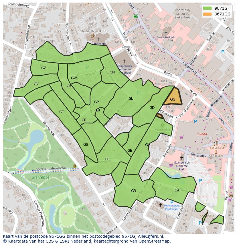 Afbeelding van het postcodegebied 9671 GG op de kaart.